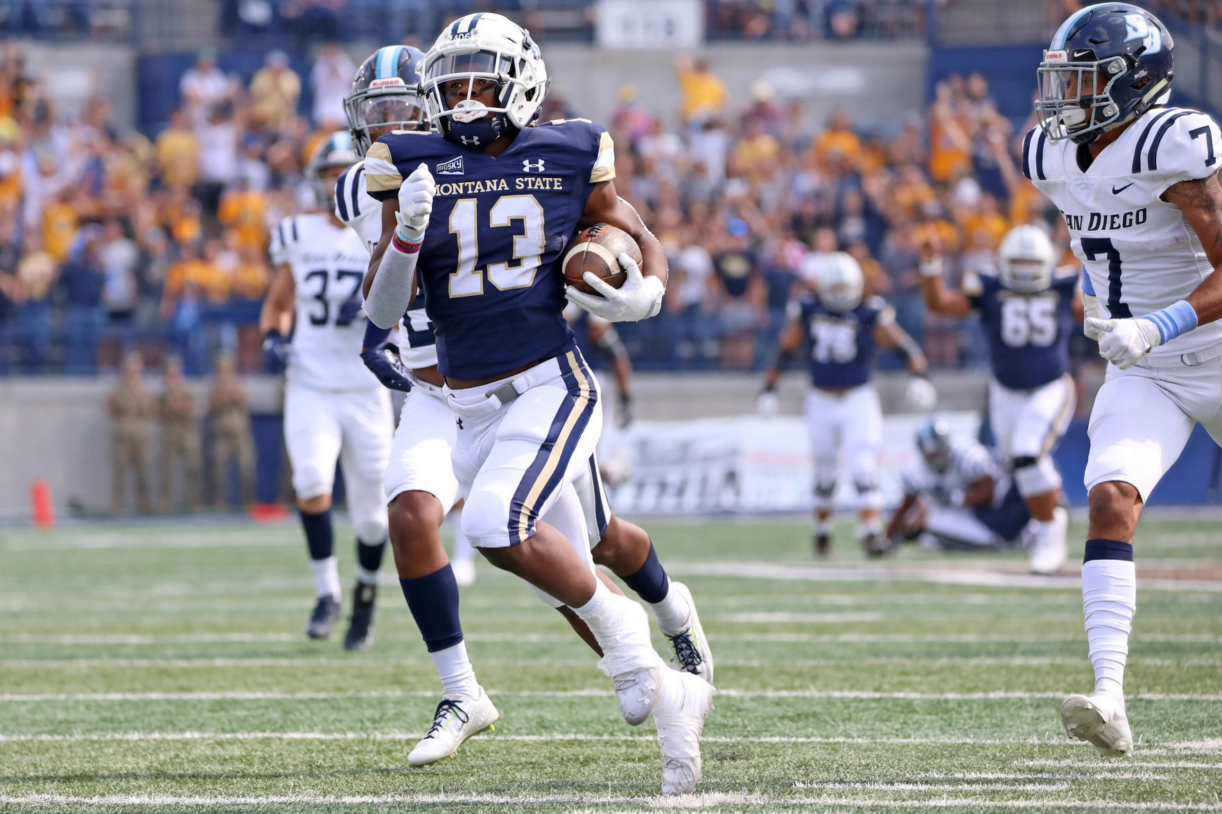 Montana State Bobcat Football against San Diego on Saturday September 18, 2021 at bobcat Statuim in Bozeman Montana.